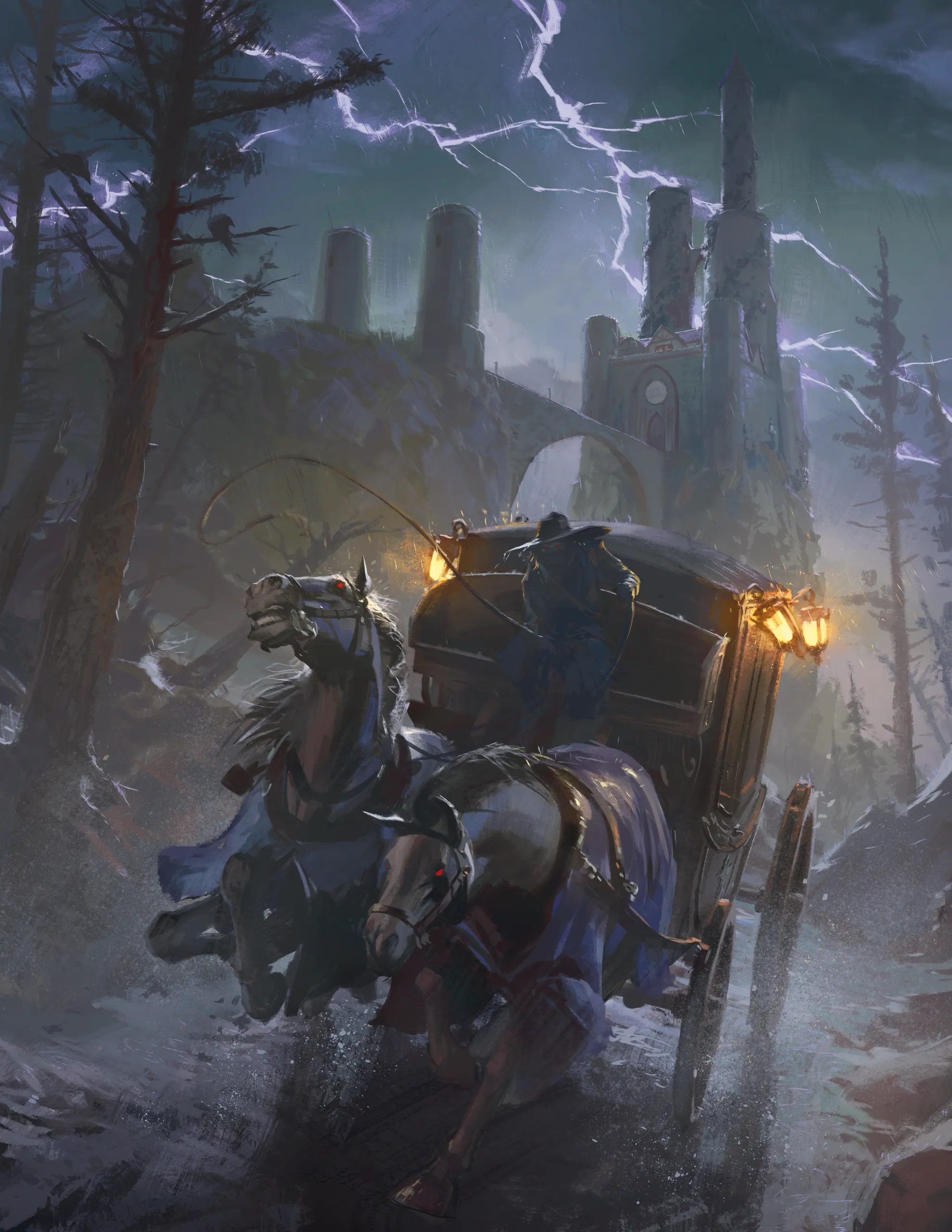 A mysterious carriage brings the vampire Strahd von Zarovich out from Castle Ravenloft.