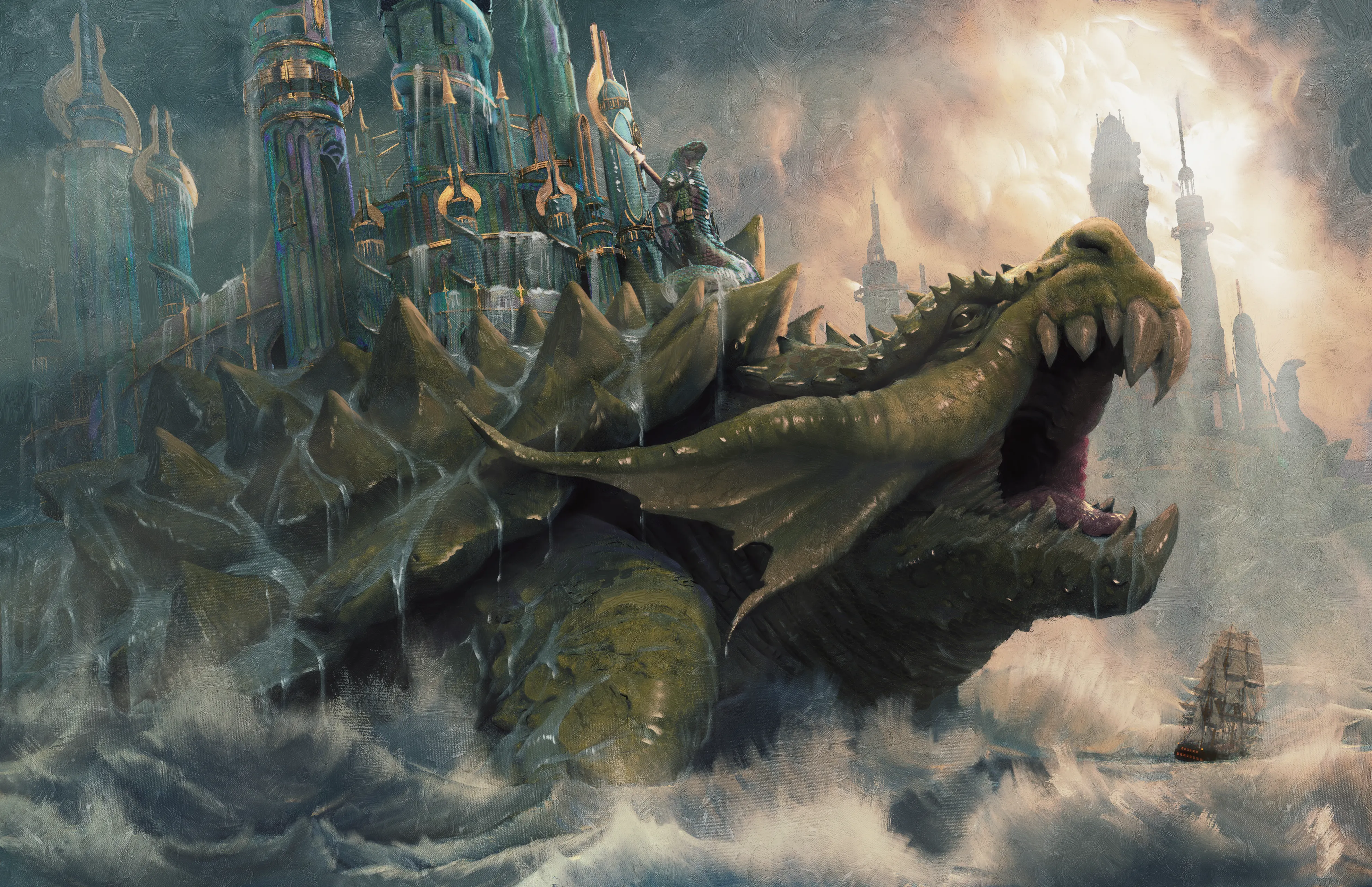 Fortresses on the backs of dragon turtles rise from the depths, heralding the return of a long-lost dynasty.