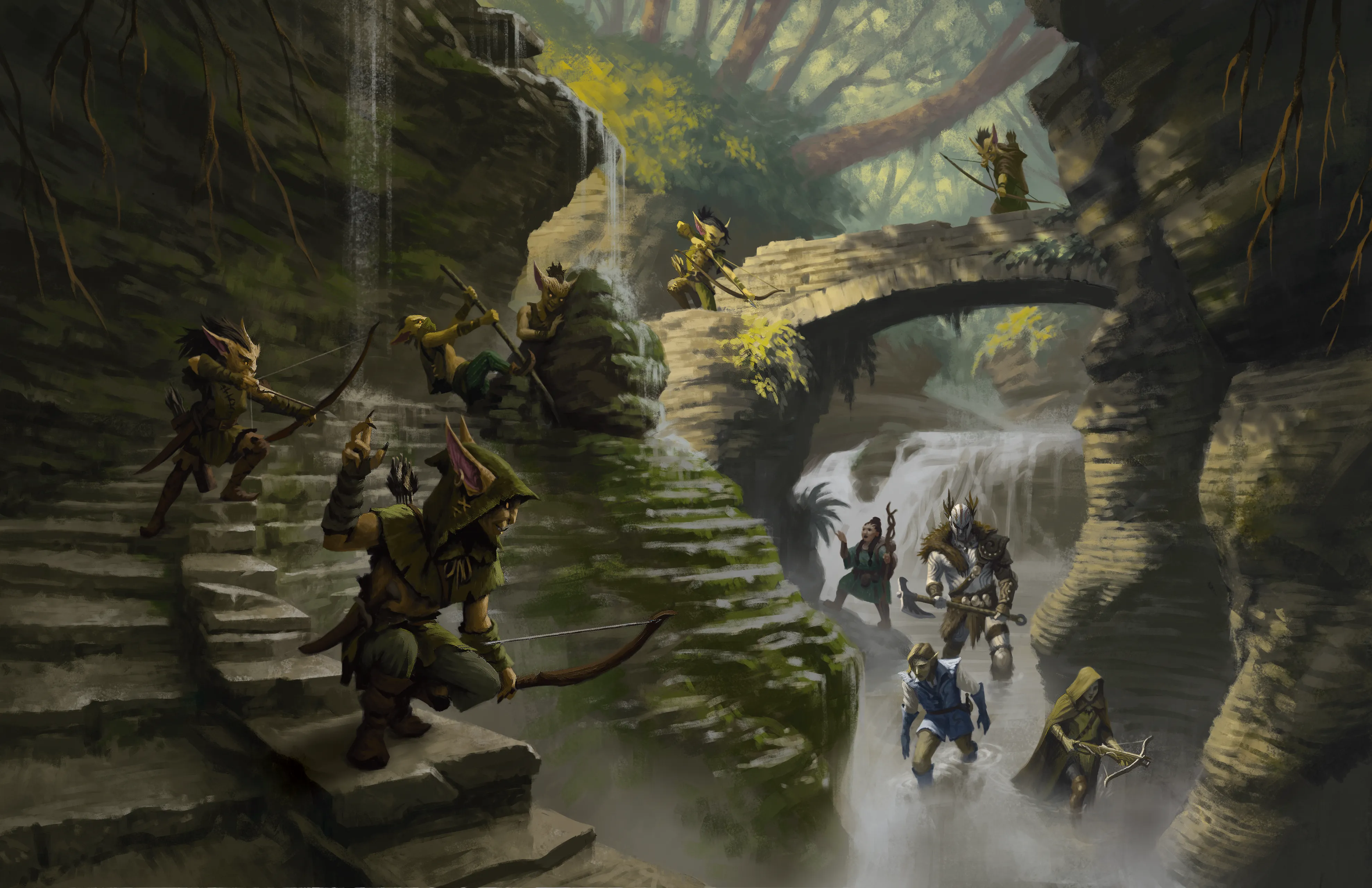 Goblin raiders prepare an ambush in a gorge.