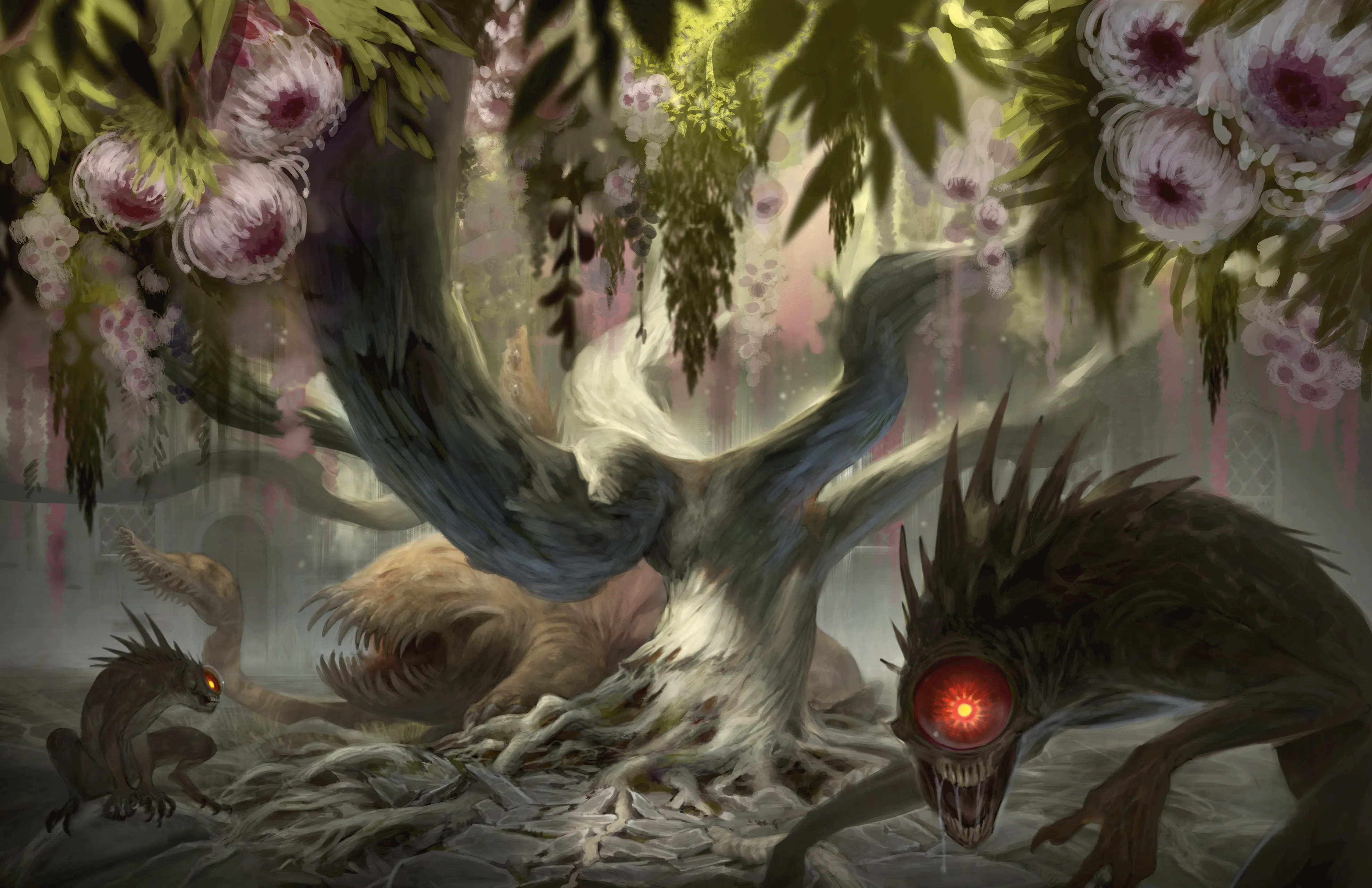 In a  courtyard full of monsters, will characters even notice that the tree has eyes?