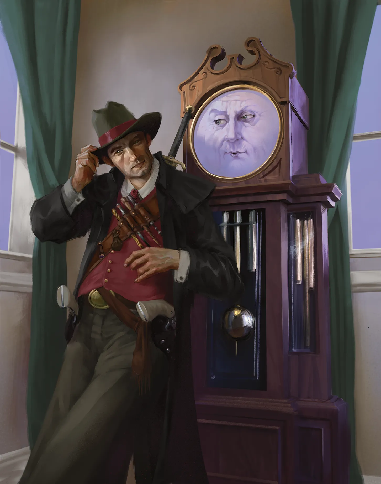 The bold adventurer Murlynd has visited many worlds and has a fondness for six-shooters and talking clocks.