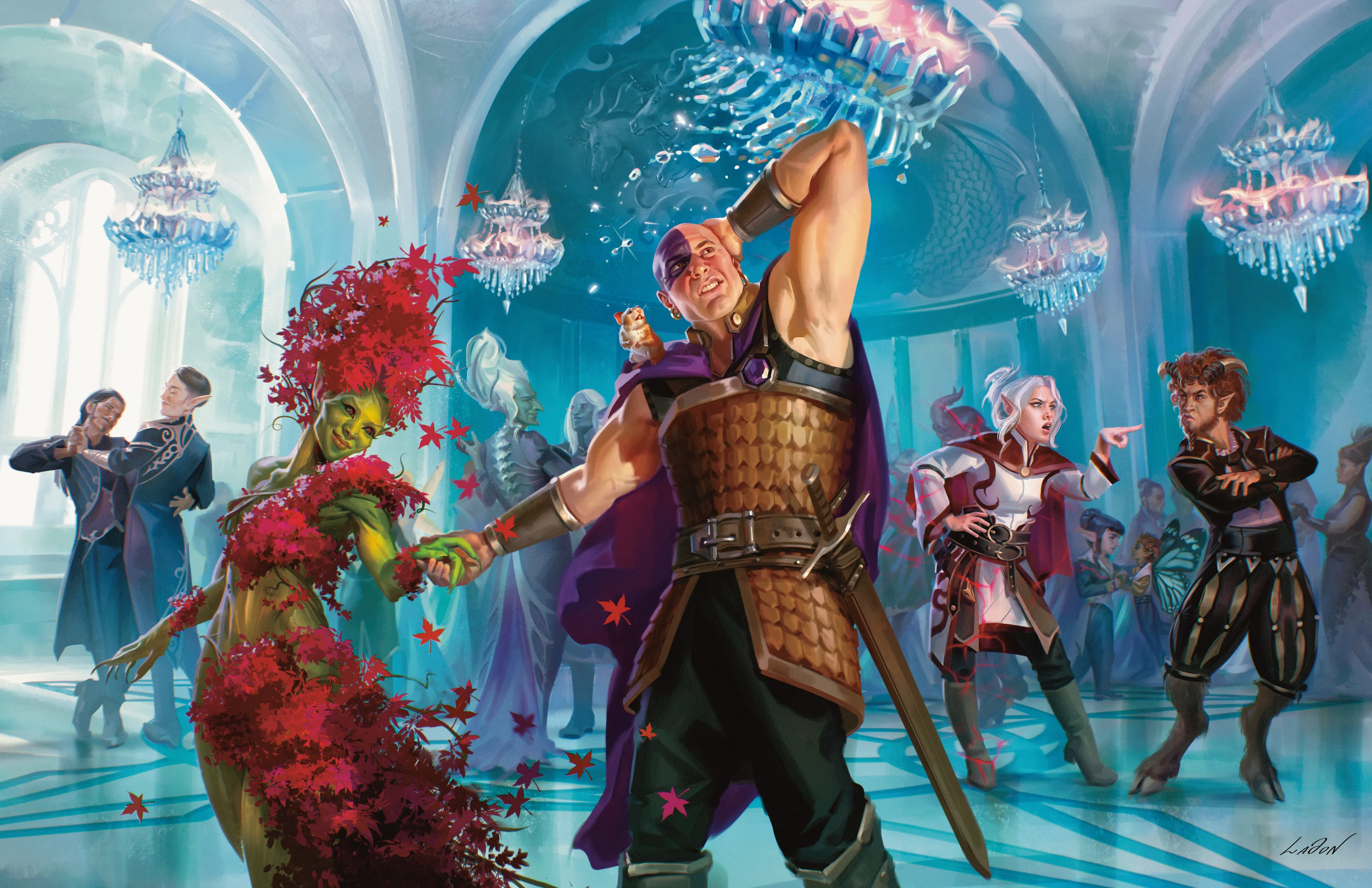 Minsc, Boo, and Delina navigate the intrigues of the Boreal Ball