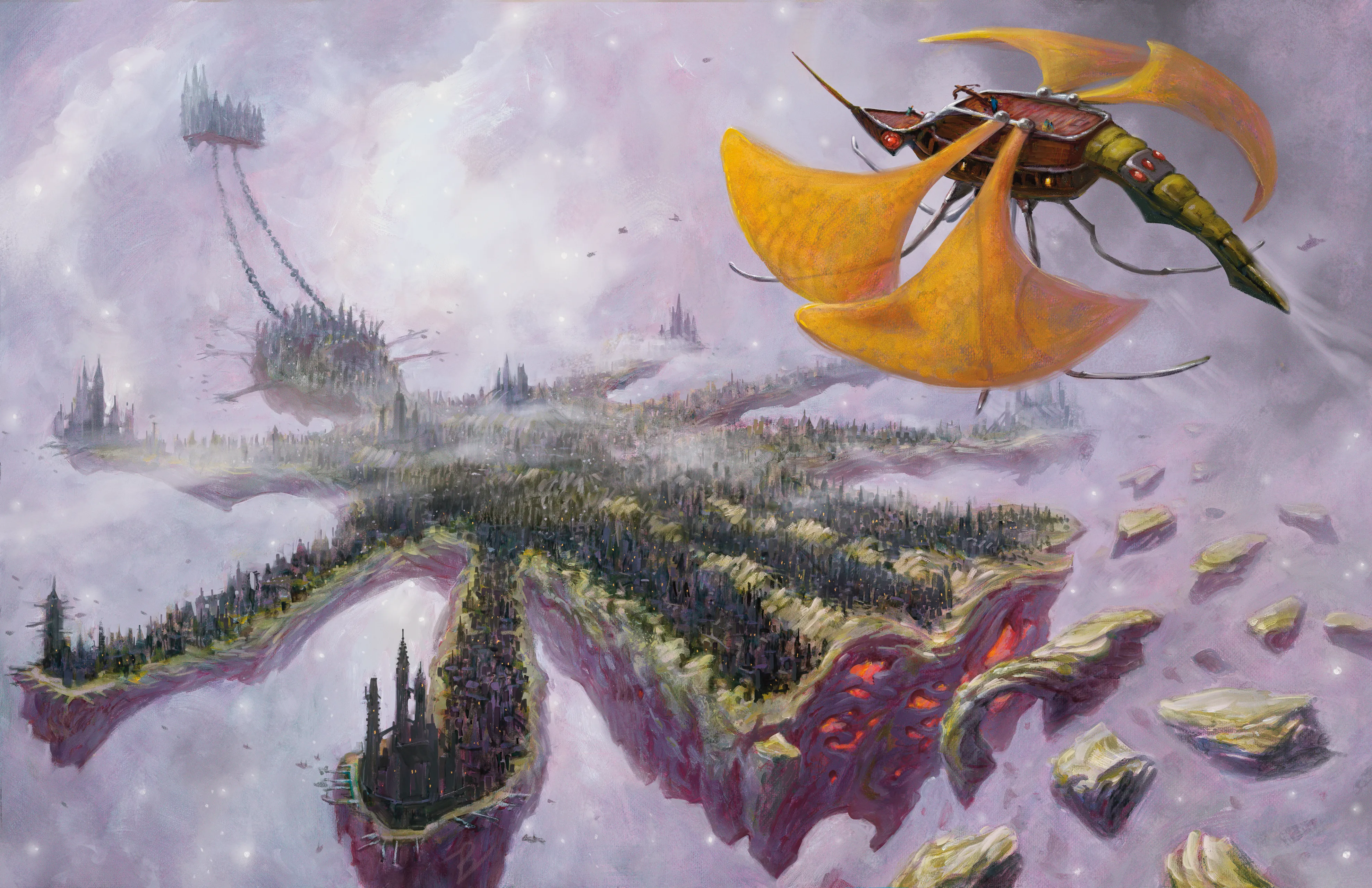 A spelljamming wasp ship approaches the Githyanki city of Tu'narath.