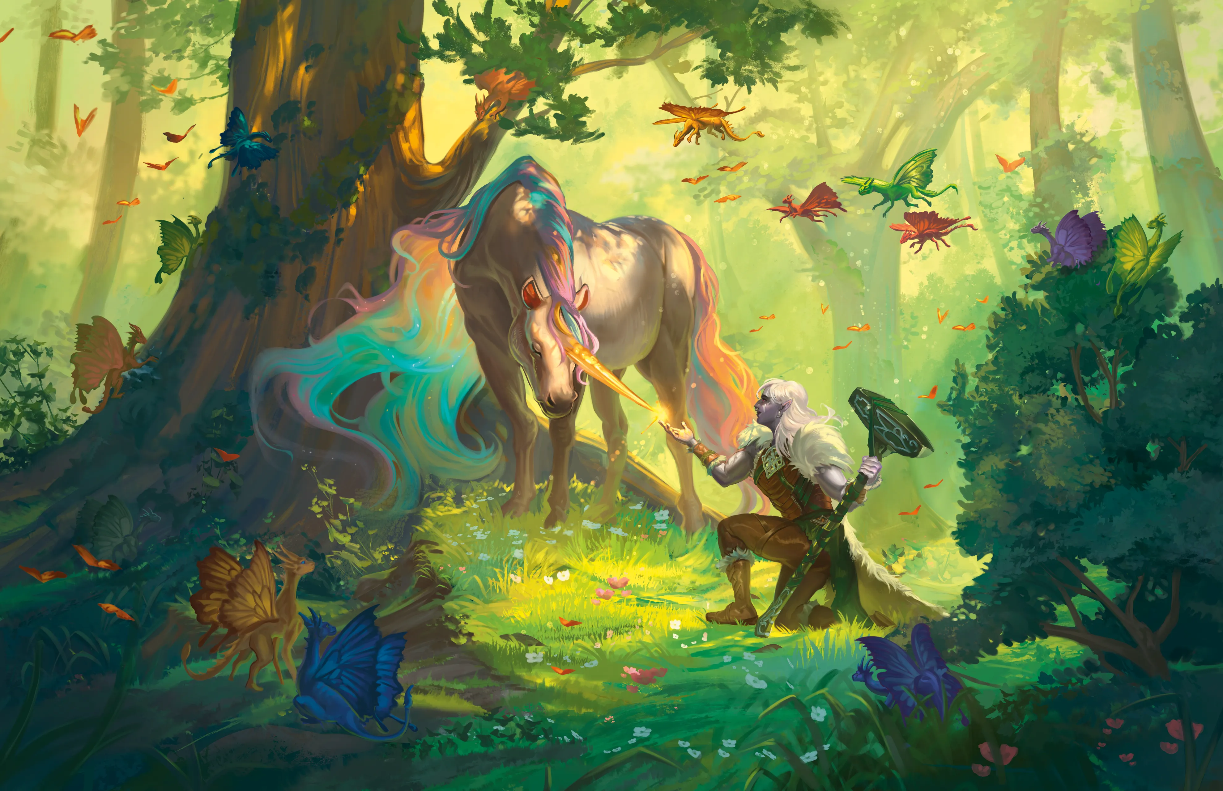 A magical creature like a unicorn might bestow a supernatural gift.