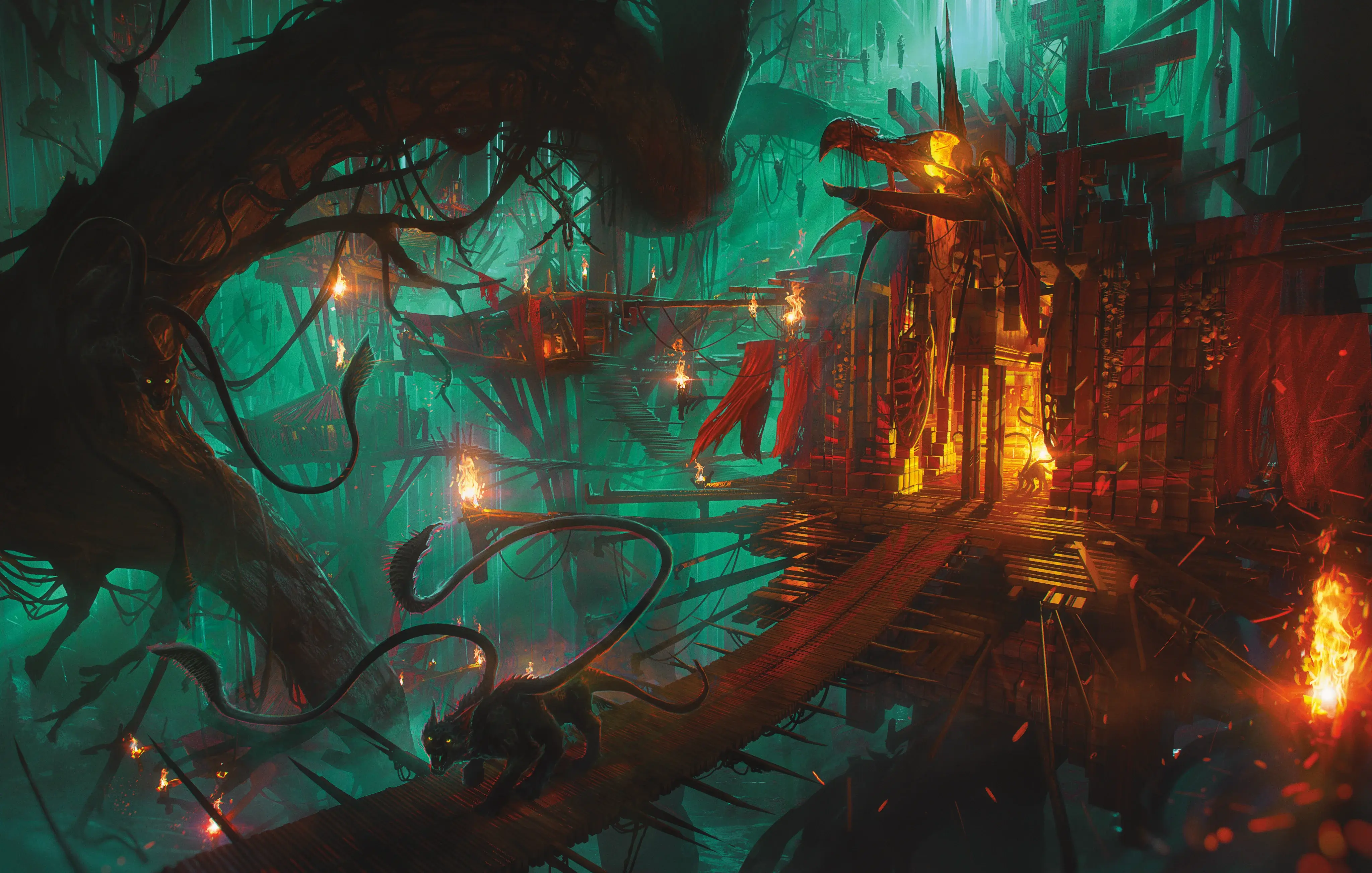 Displacer beasts and other deadly feline hunters stalk the bridges of the Pantara Lodge.