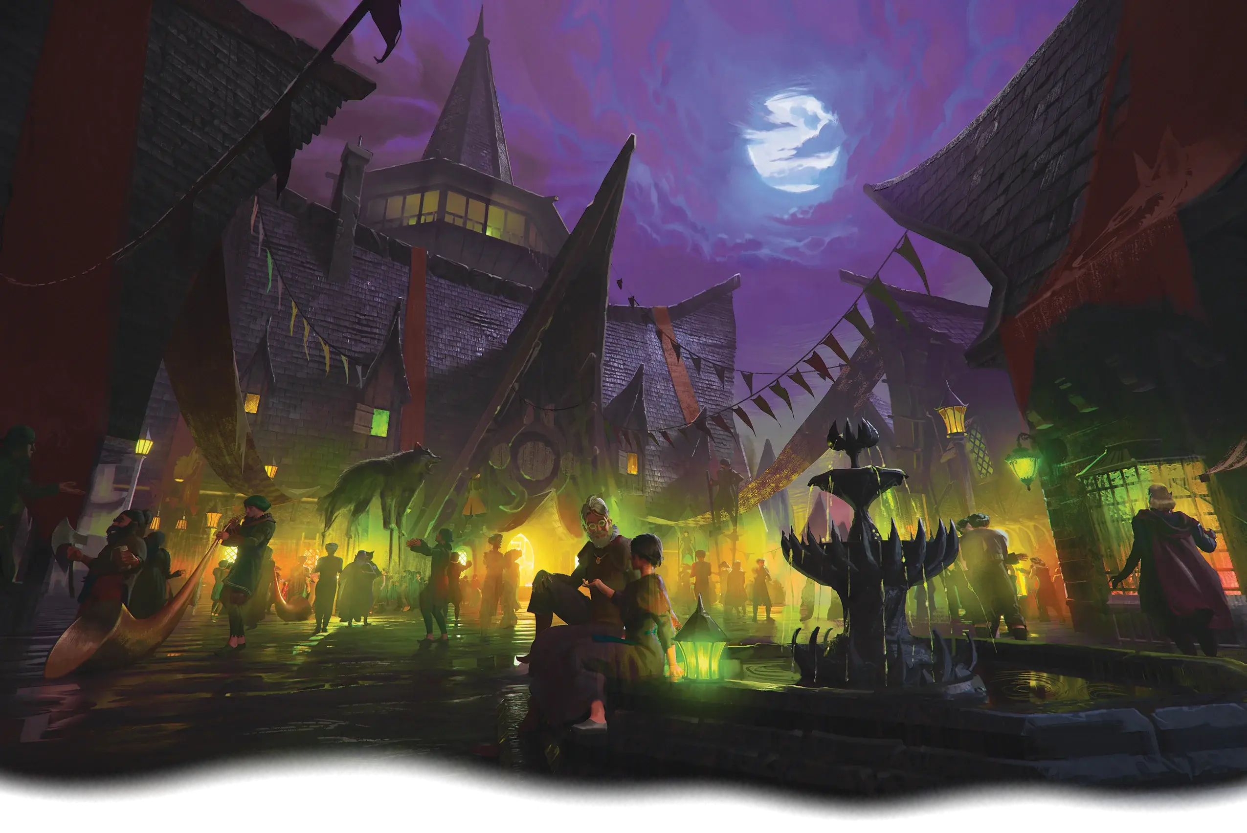Locals celebrate during a festival in Skald, unaware of the predators lurking among them