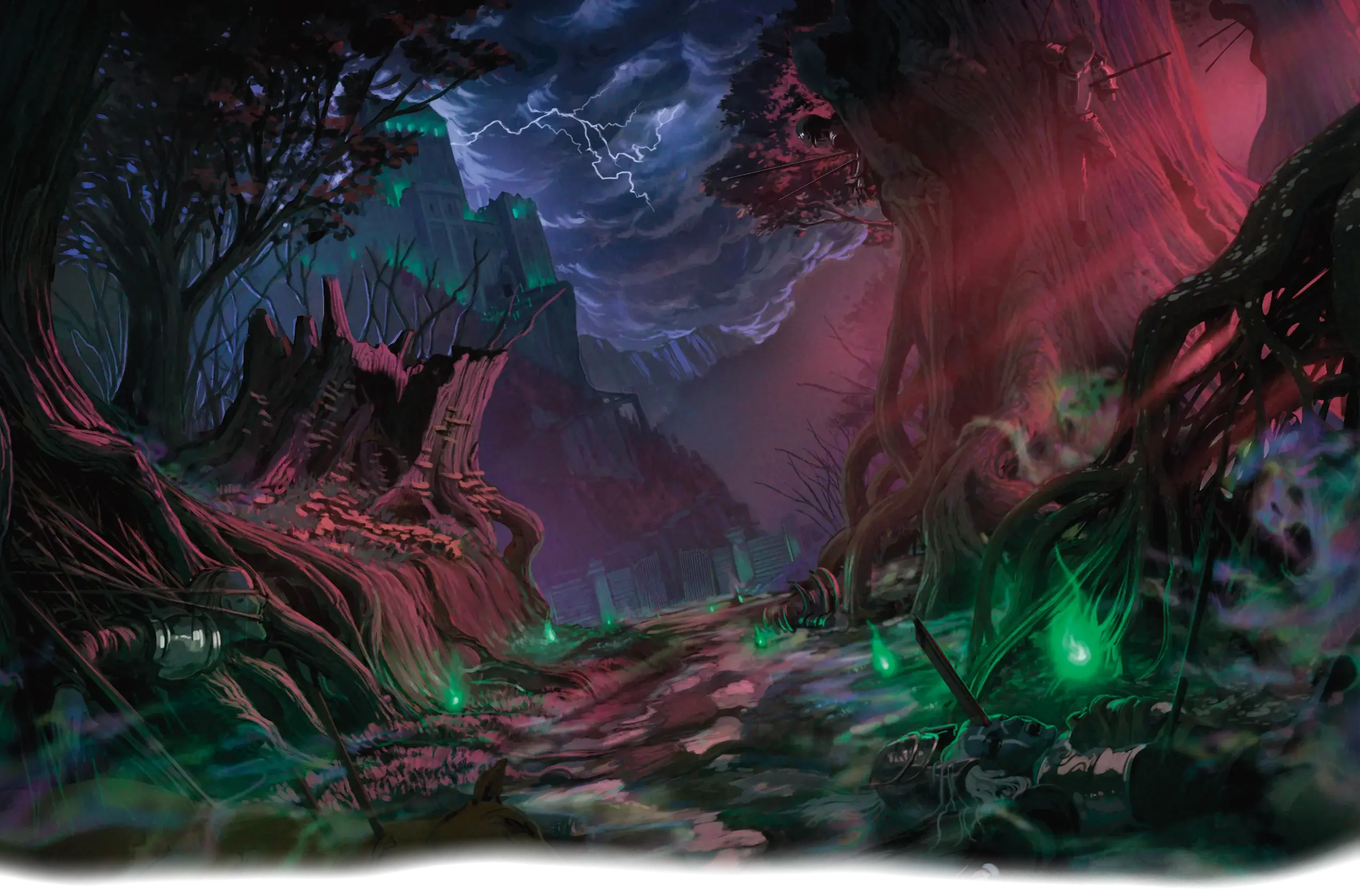 The remains of failed quests and fallen knights lie near Shadowborn Manor in the Phantasmal Forest